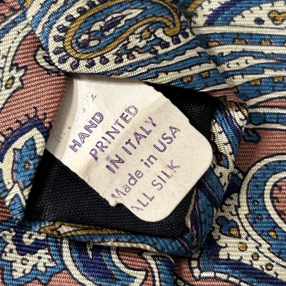 Vintage Paisley Silk Necktie Pink Blue Tattersall Made USA Mens Tie‎ 53 x 3.75
